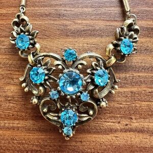 Vintage Gold and Blue Statement Necklace